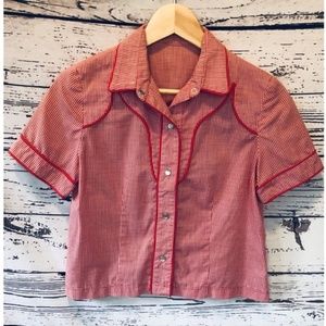 Vintage Red Gingham Western Button up Top